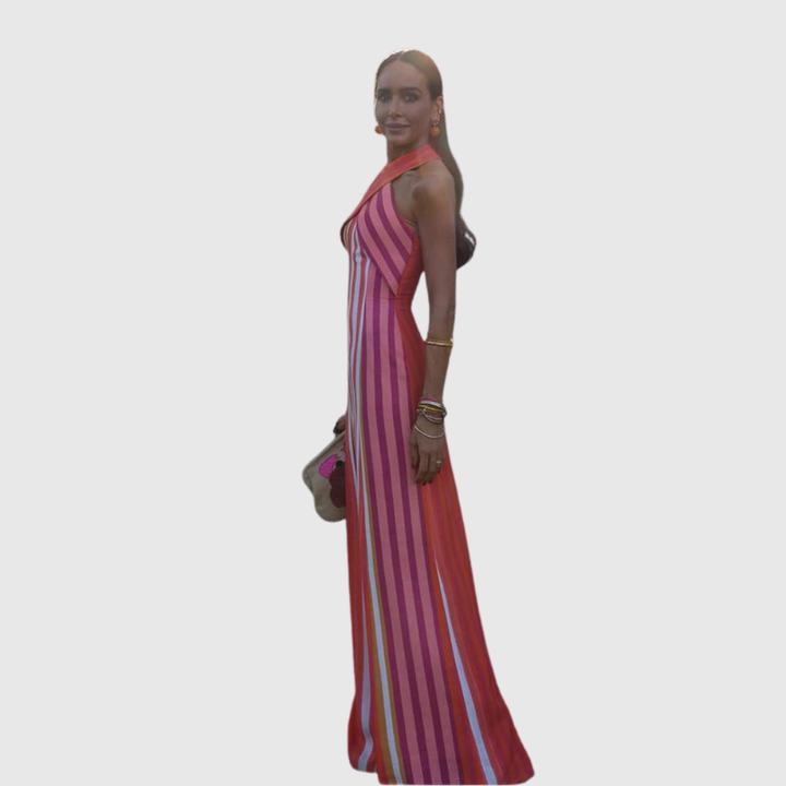 Sunset Samba Cross-Halter Stripe Dress