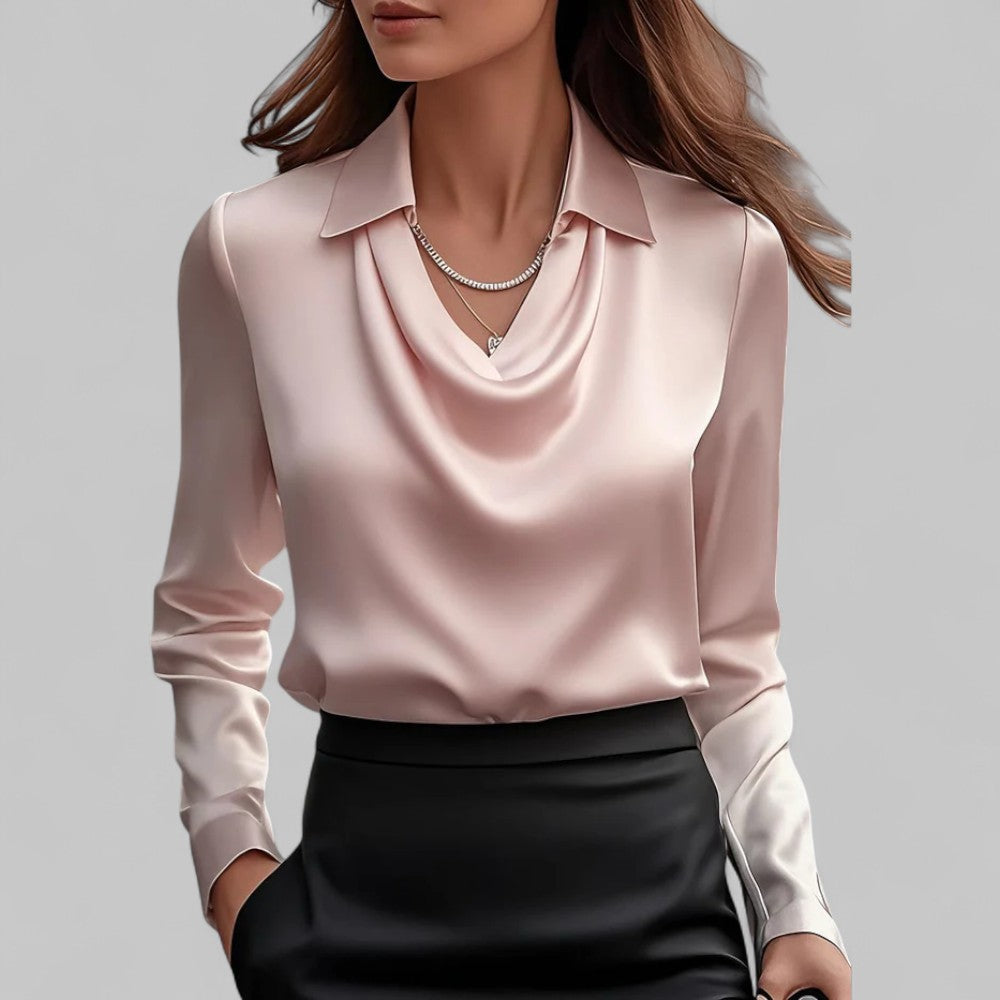 Isla Draped Fit Blouse | Draped Neck Long Sleeve Blouse