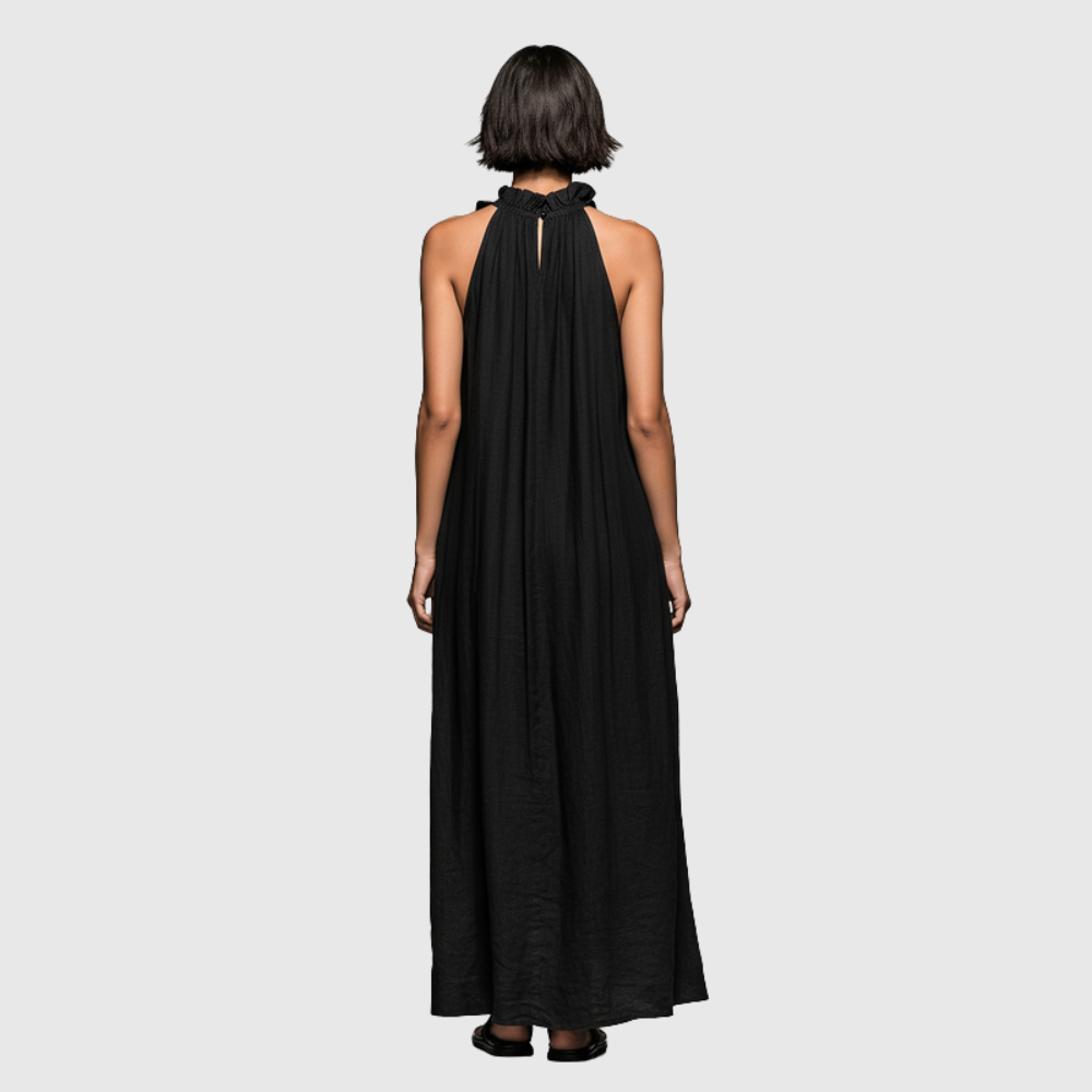 Women's Minimalist Linen-blend Sleeveless Maxi Dress With Ruffle
