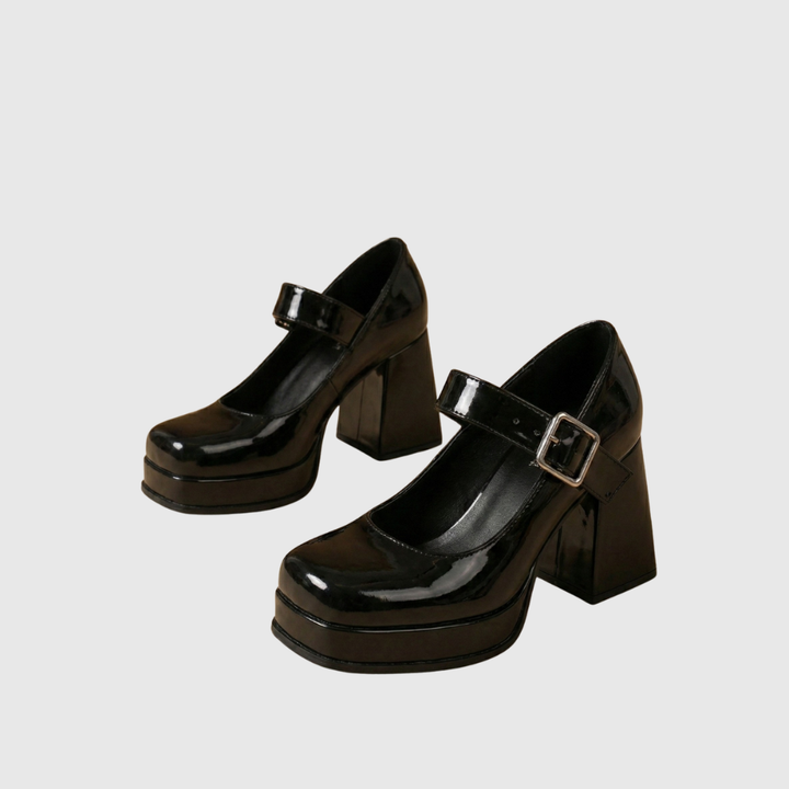 Women’s Patent Mary Jane Platform Heels with Block Heel and Buckle Strap
