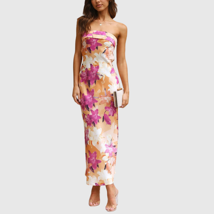 Linnea | Women's Floral Strapless Maxi Wedding Guest Dress