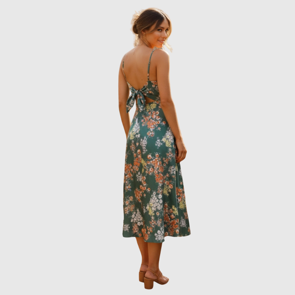 Evelina | Women's Floral Tie Front Sleeveless Slit Midi Summer Dress