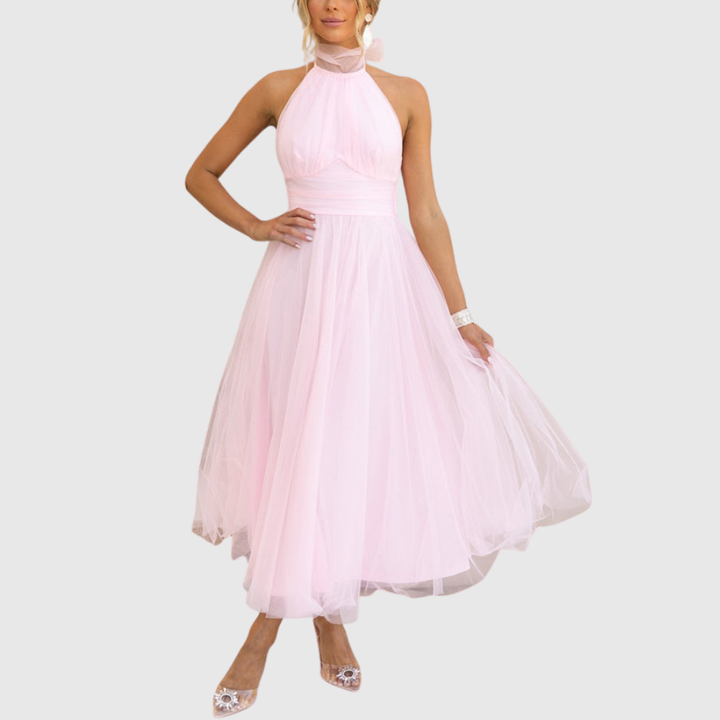 Aylin | Women's Sleeveless Halter-Neck Midi Prom Dress