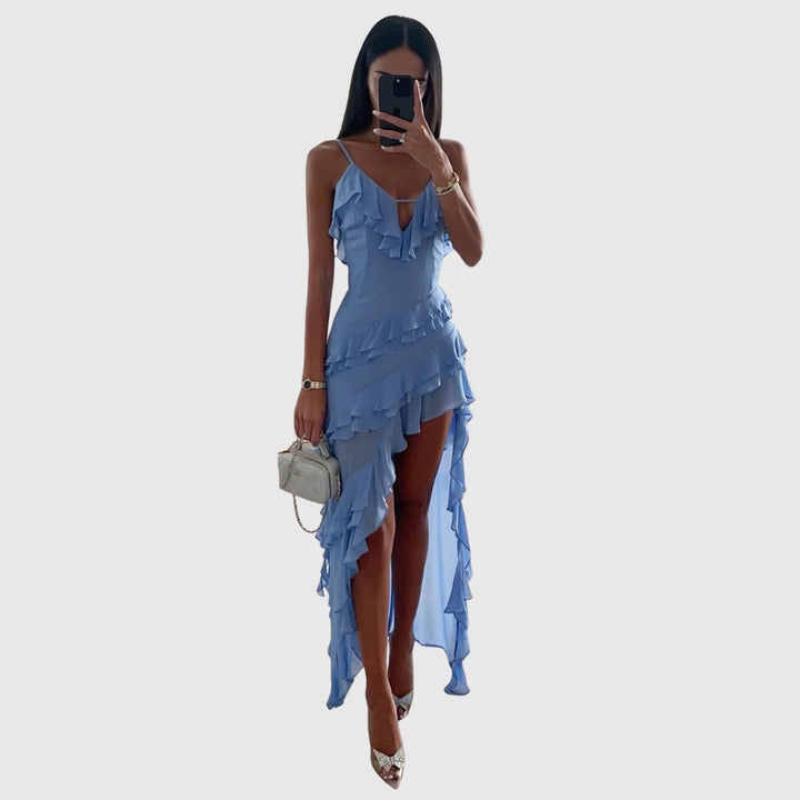 Mireya | Women's Sleeveless Ruffled Maxi Wedding Guest Dress with Split