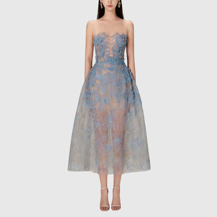 Joelle | Women's Floral Lace Embroidery Midi Prom Dress