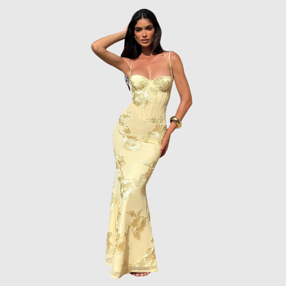 Kiara | Women's Sleeveless Floral Embroidery Maxi Wedding Guest Dress