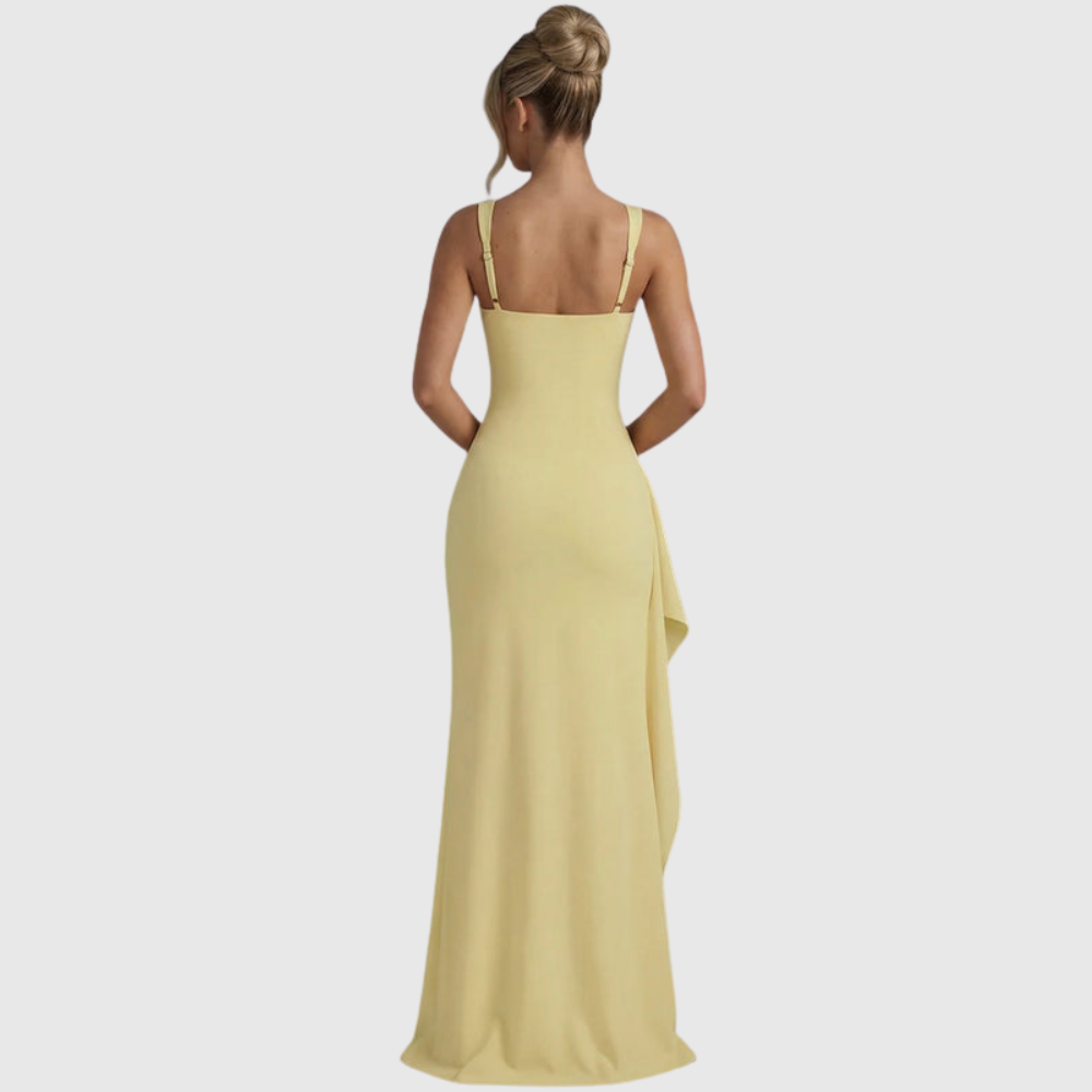 Women’s Elegant Bodycon Slip Maxi Dress with Leg Split and Open Back