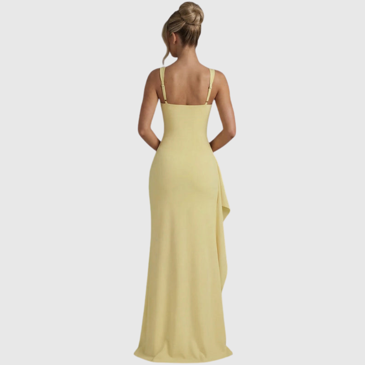 Women’s Elegant Bodycon Slip Maxi Dress with Leg Split and Open Back