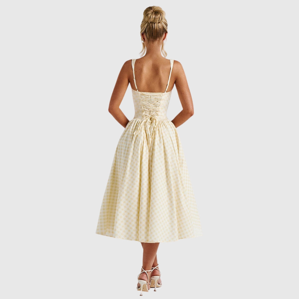 Kaydence | Women's Sleeveless Square-Neckline Gingham Midi Dress