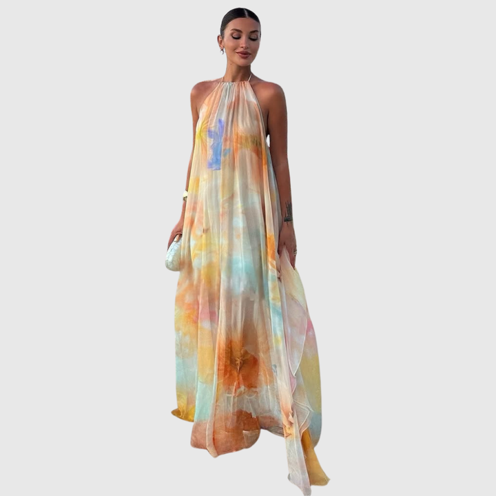 Corinna | Women's Printed Halter Maxi Summer Wedding Guest Dress