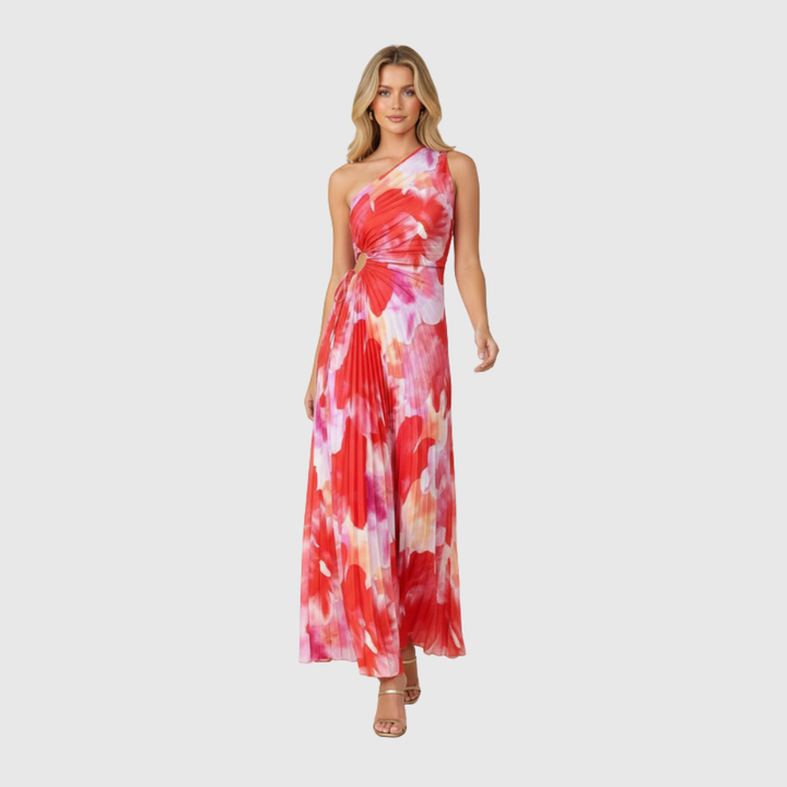 Juniper | Women's One-Shoulder Floral Pleated Maxi Wedding Guest Dress
