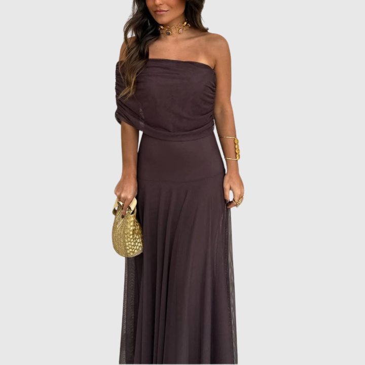 Off Shoulder Chiffon Maxi Dress