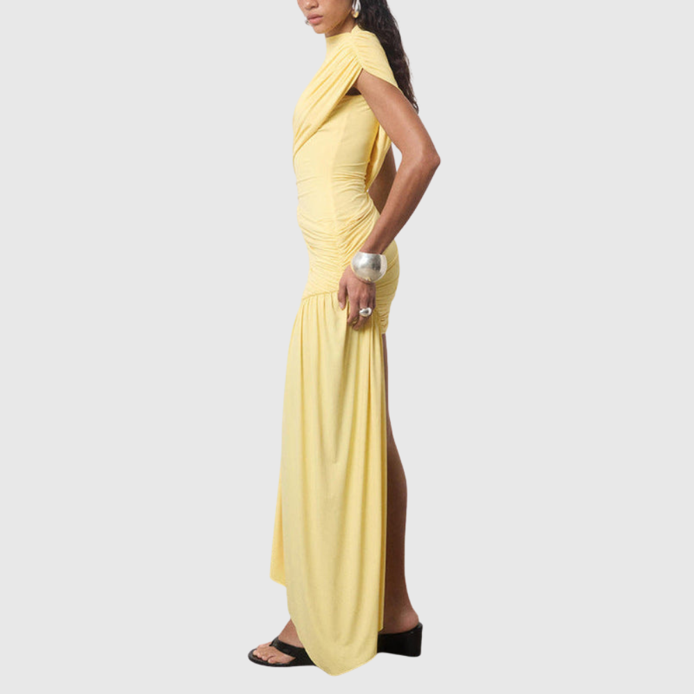 Jenna | Women's High Neck Ruched Draped Mini Cocktail Dress