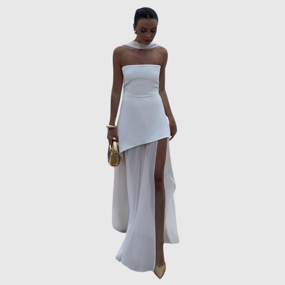 Noella | Women's Strapless Maxi Wedding Guest Dress with Scarf