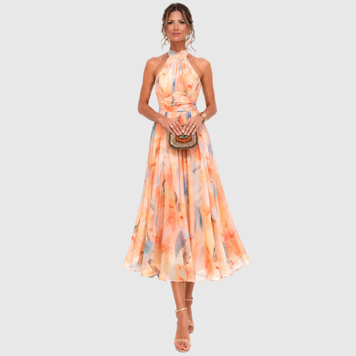 Aurora | Dress with Halter Neck and Watercolor Print