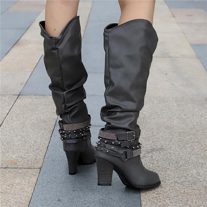 Pam™ | Women's Knee-High Boots - Slouchy Design - Block Heel