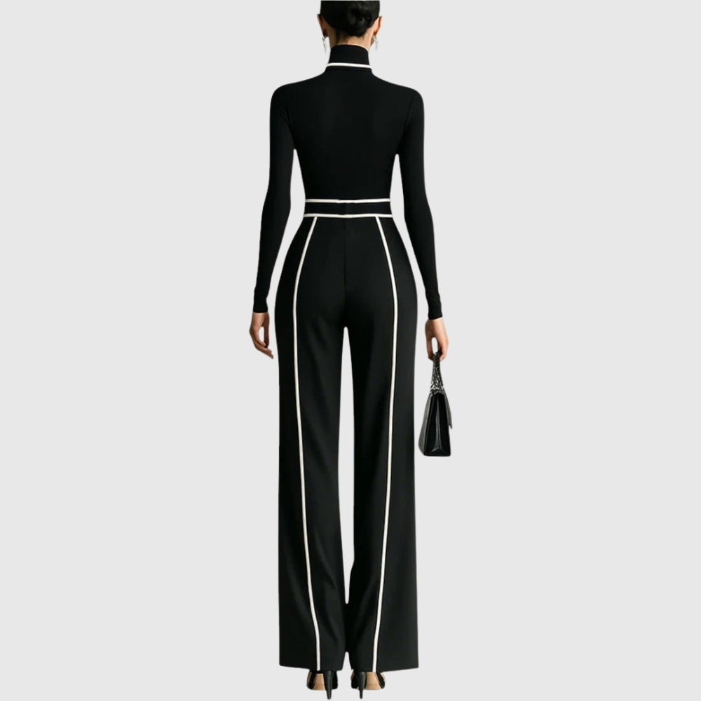 Sophisticated Two-Piece Set with Turtleneck Top and Wide-Leg Pants