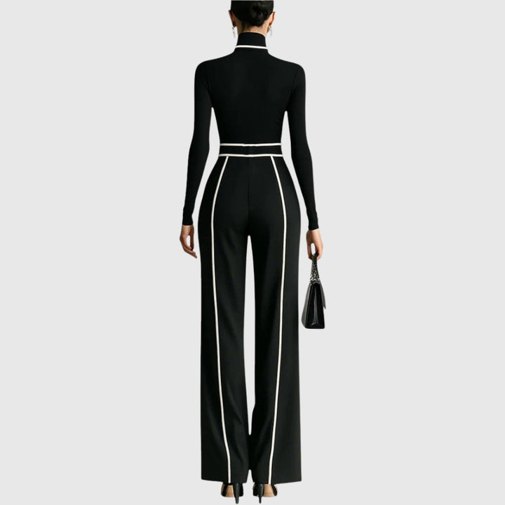 Sophisticated Two-Piece Set with Turtleneck Top and Wide-Leg Pants