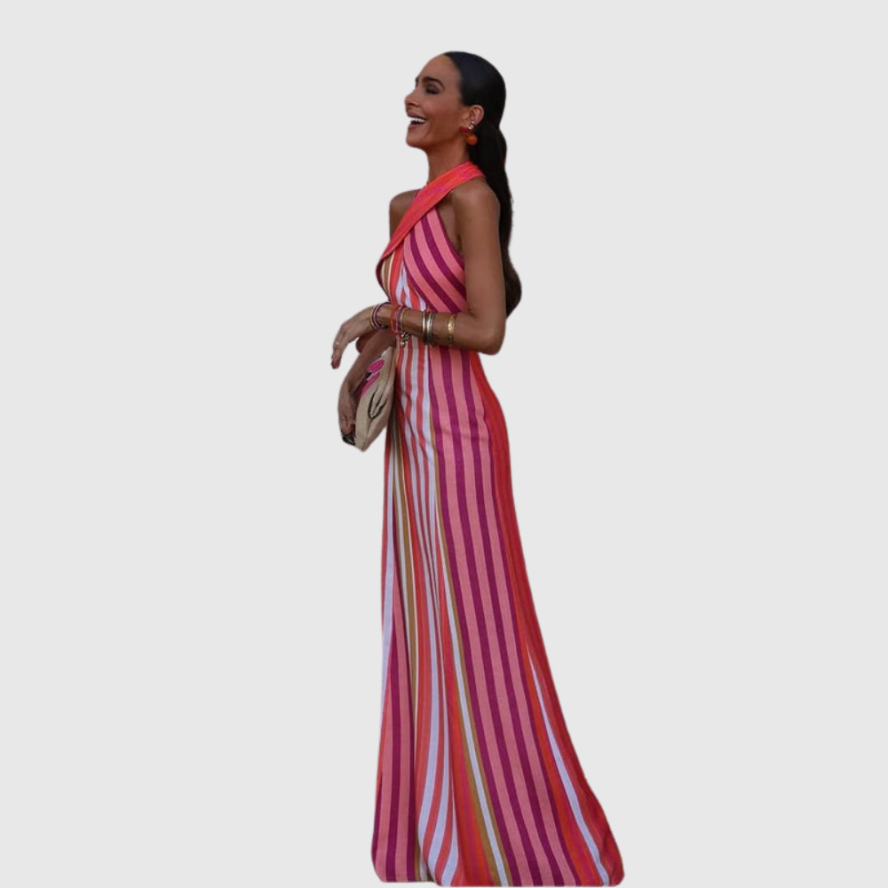 Sunset Samba Cross-Halter Stripe Dress