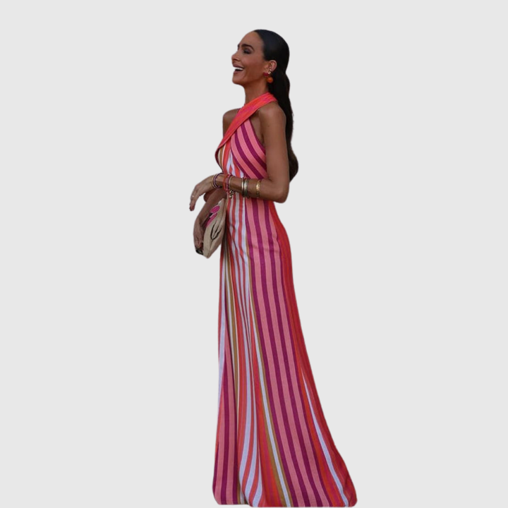 Sunset Samba Cross-Halter Stripe Dress