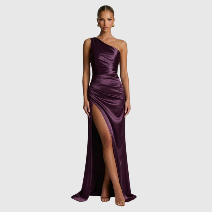 Daphne | Women's One-Shoulder Satin Maxi Prom Dress with Split