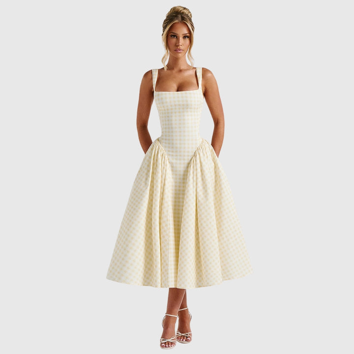 Kaydence | Women's Sleeveless Square-Neckline Gingham Midi Dress