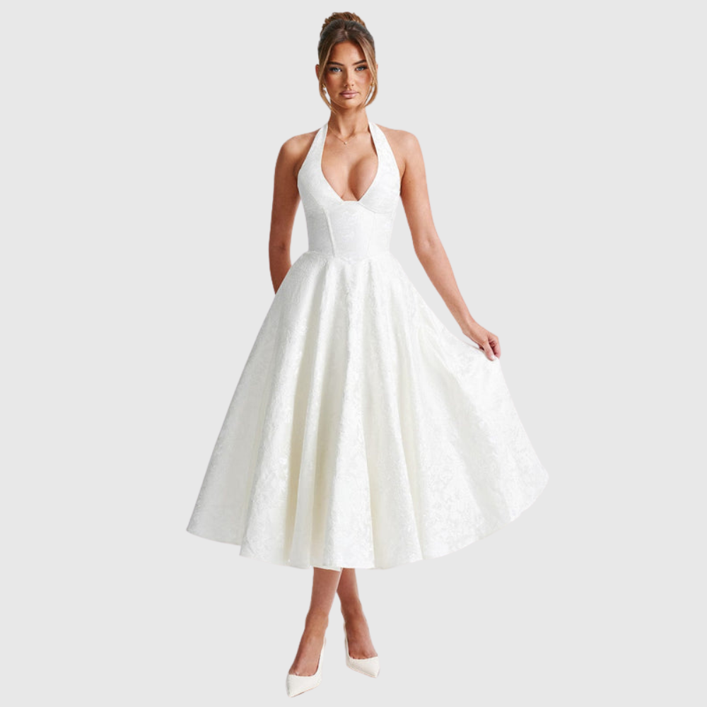 Rosalie | Women's Halter-Neck Midi Wedding Guest Dress