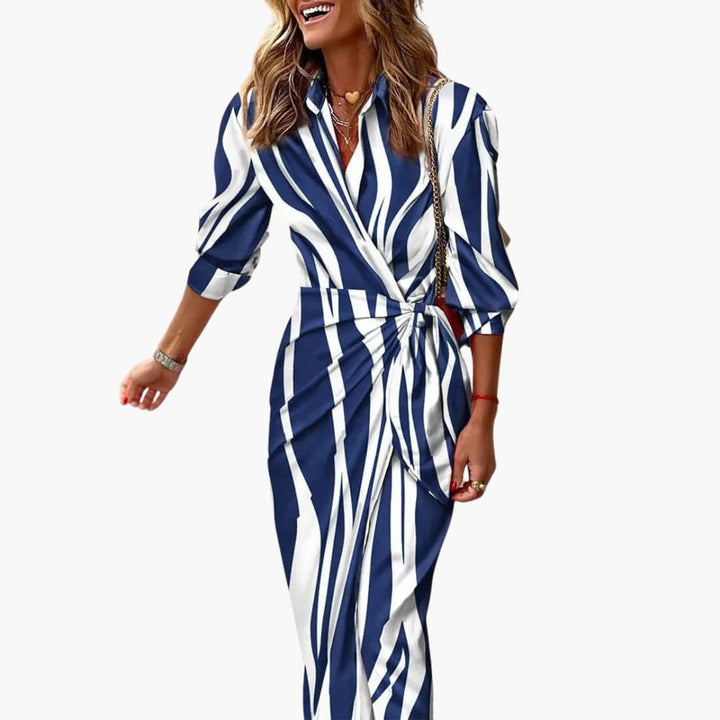 Striped Shirt Dress – Women's Maxi Dress Made of Cotton