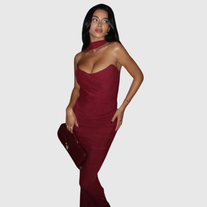 Bindi | Women's Strapless Maxi Wedding Guest Dress with Scarf