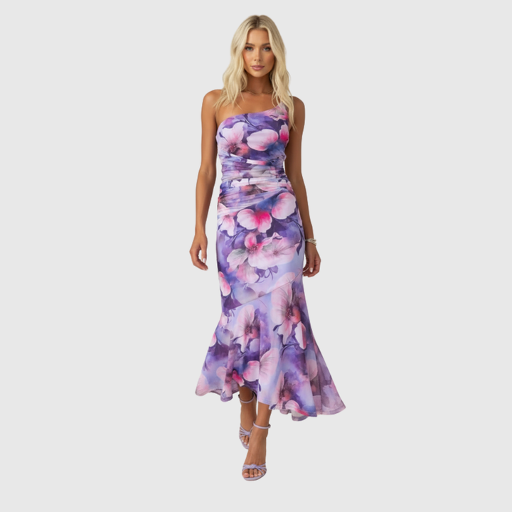 Marissa | Women's One-Shoulder Floral Maxi Wedding Guest Dress
