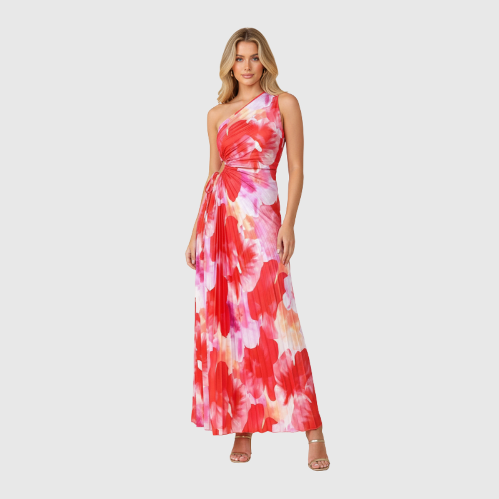 Juniper | Women's One-Shoulder Floral Pleated Maxi Wedding Guest Dress