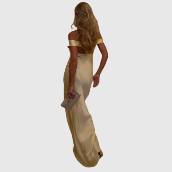 Alicia | Women's Off-Shoulder Satin Maxi Wedding Guest Dress