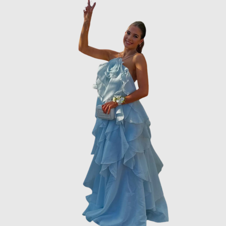 Bellina | Women's Sleeveless Layers Ruffles Maxi Prom Dress