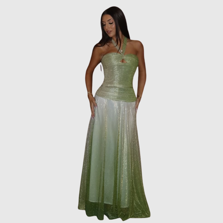 Zahra | Women's Pleated Halter Summer Two-Piece Dress
