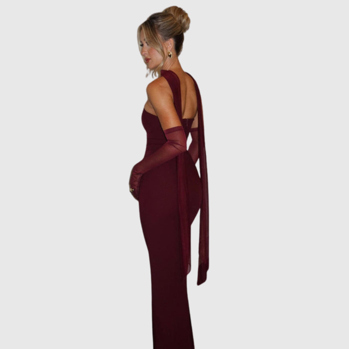 Djenna | Women's Strapless Maxi Wedding Guest Dress with Scarf