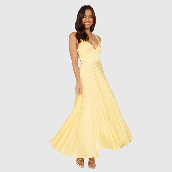 Erica | Women's Sleeveless Pleated Maxi Wedding Guest Dress