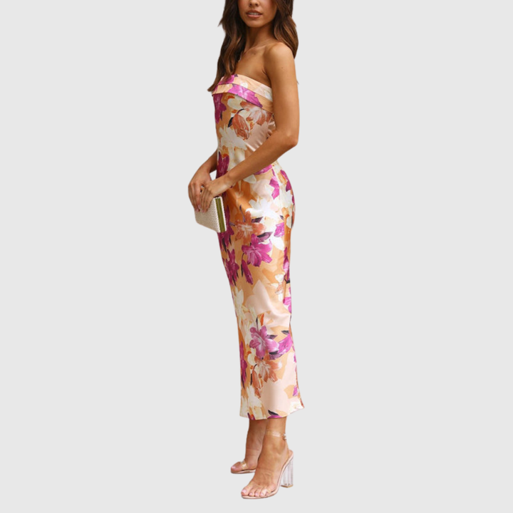 Linnea | Women's Floral Strapless Maxi Wedding Guest Dress