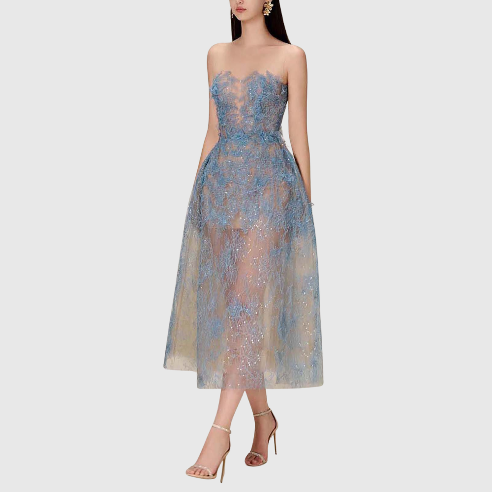 Joelle | Women's Floral Lace Embroidery Midi Prom Dress
