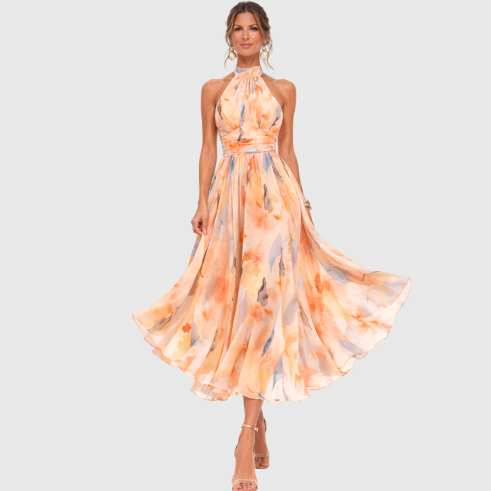 Aurora | Dress with Halter Neck and Watercolor Print