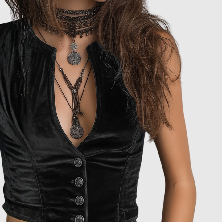 Vintage Round V-Neck Velvet Vest