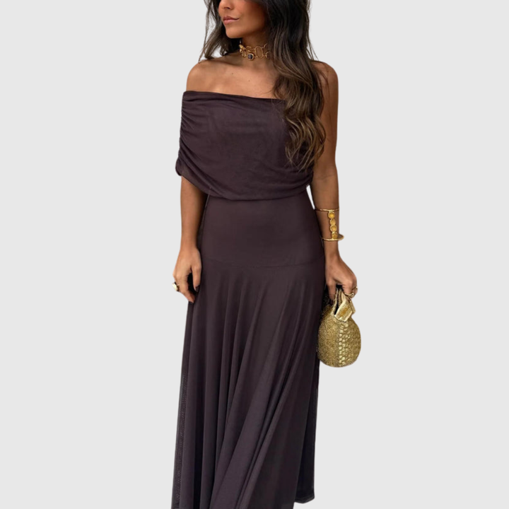Off Shoulder Chiffon Maxi Dress