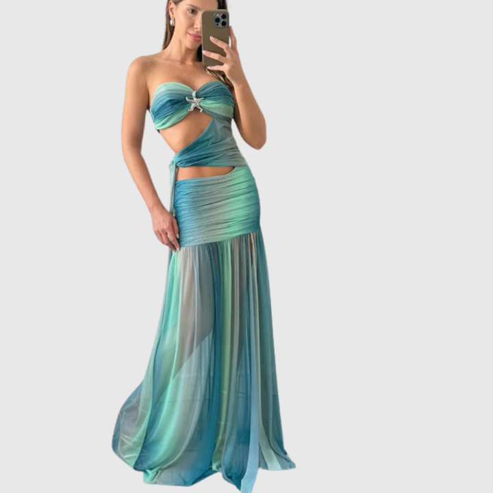 Wren | Women's Strapless Mesh Cut-Out Maxi Summer Dress