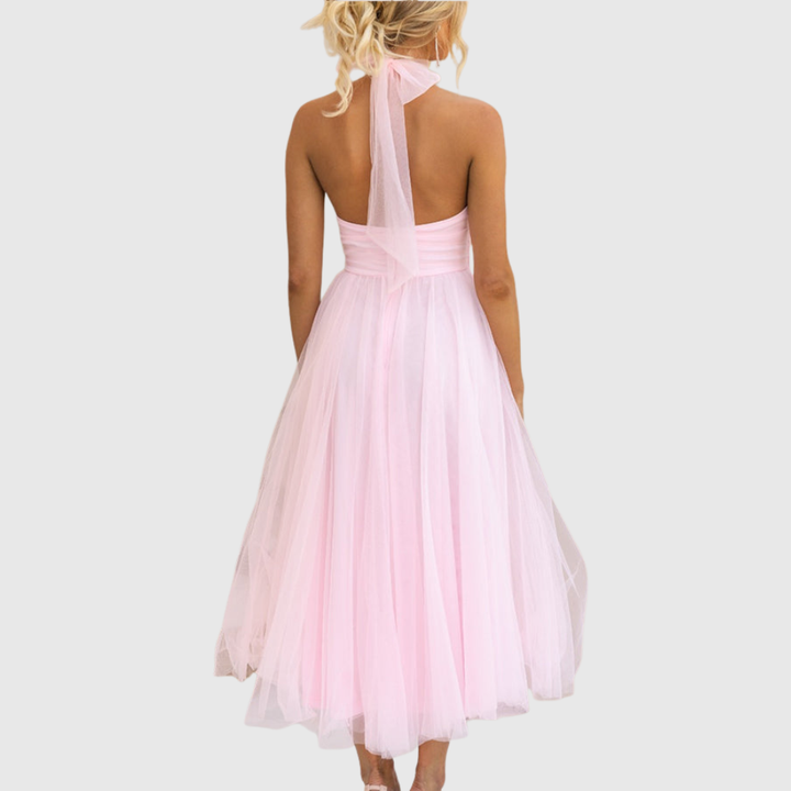 Aylin | Women's Sleeveless Halter-Neck Midi Prom Dress