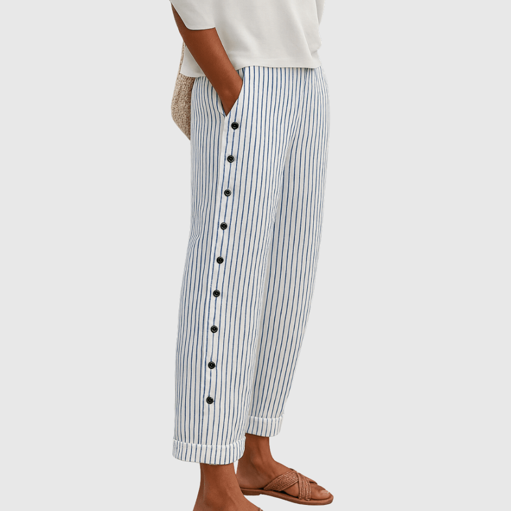 Sylvia | Stylish Striped Button Pants