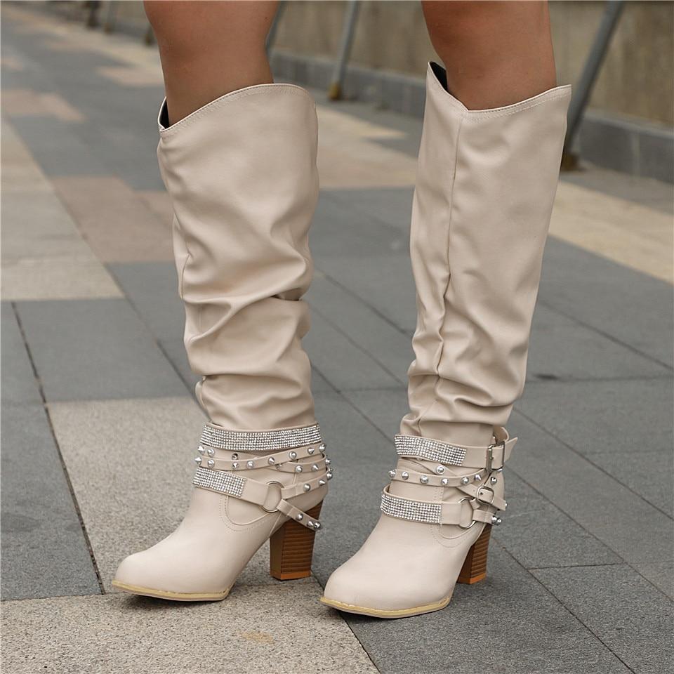 Pam™ | Women's Knee-High Boots - Slouchy Design - Block Heel