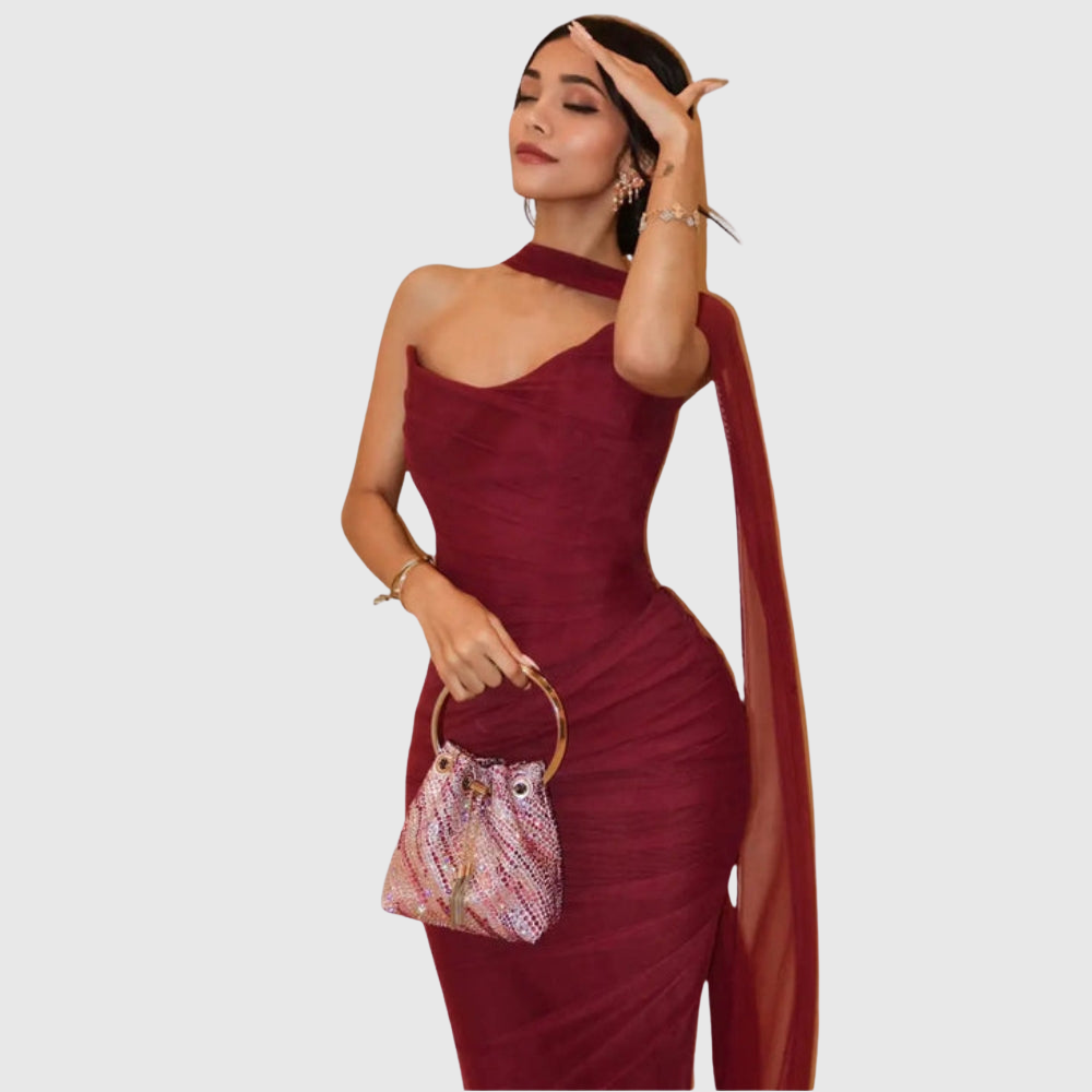 Bindi | Women's Strapless Maxi Wedding Guest Dress with Scarf