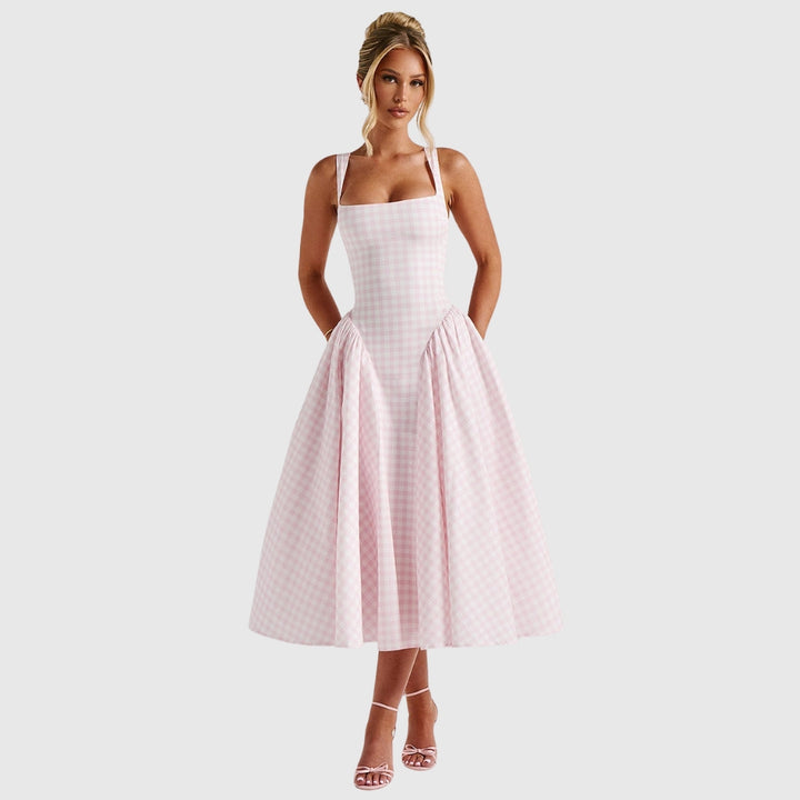 Kaydence | Women's Sleeveless Square-Neckline Gingham Midi Dress