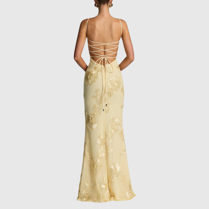 Kiara | Women's Sleeveless Floral Embroidery Maxi Wedding Guest Dress