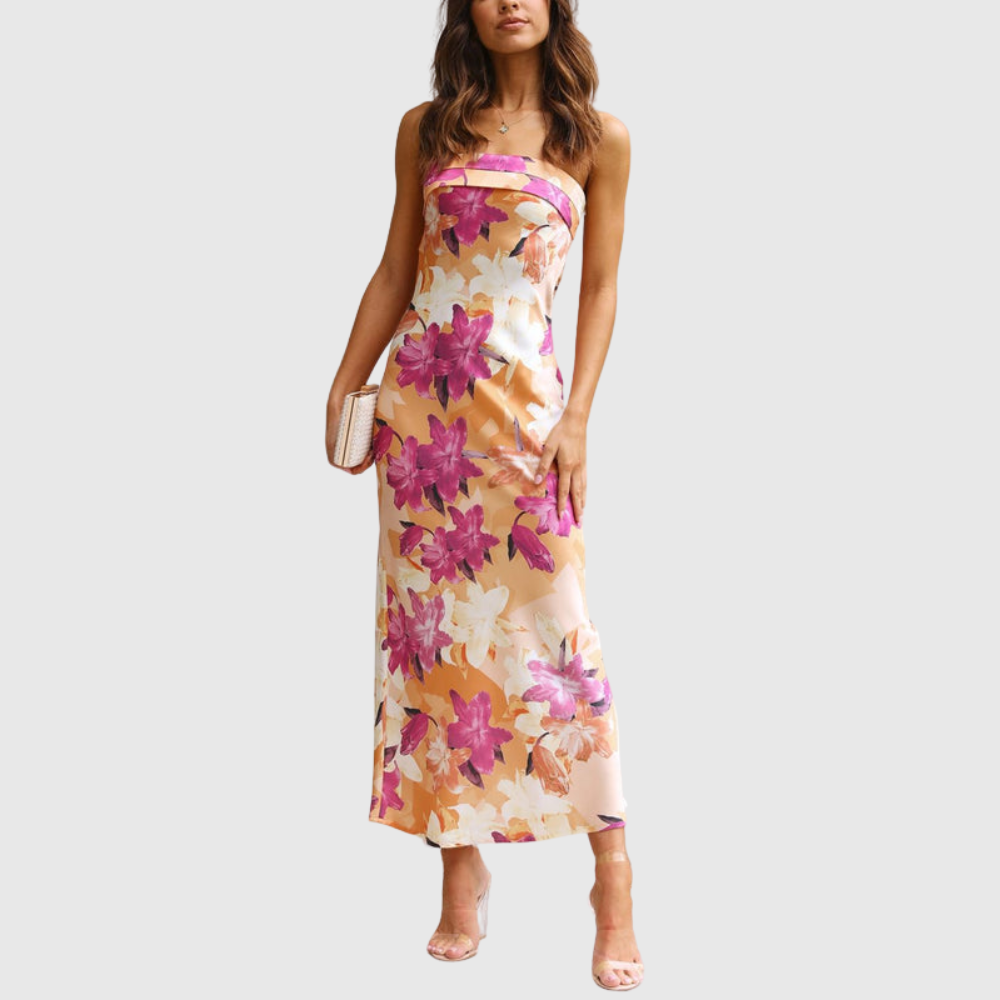 Linnea | Women's Floral Strapless Maxi Wedding Guest Dress