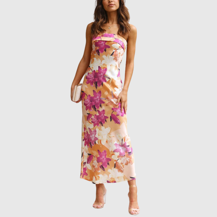 Linnea | Women's Floral Strapless Maxi Wedding Guest Dress